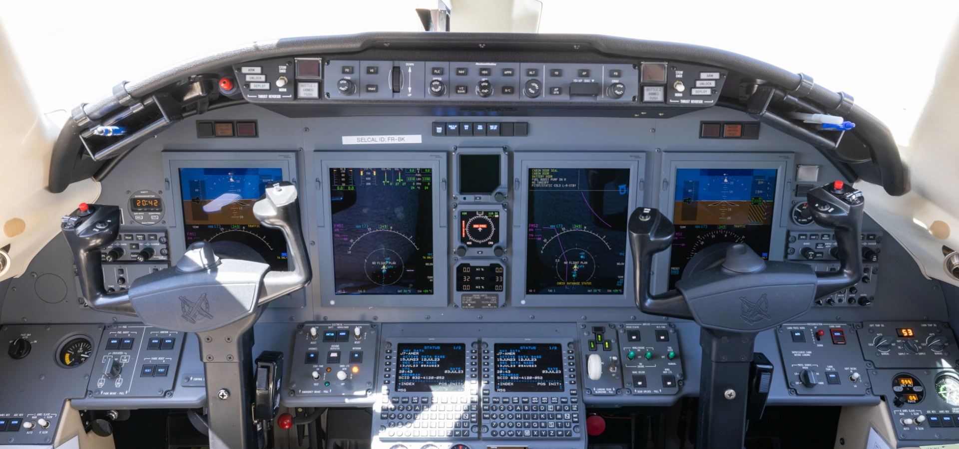Inside the cockpit of this luxury jet, you'll find state-of-the-art digital displays, sophisticated control panels, and dual yokes.